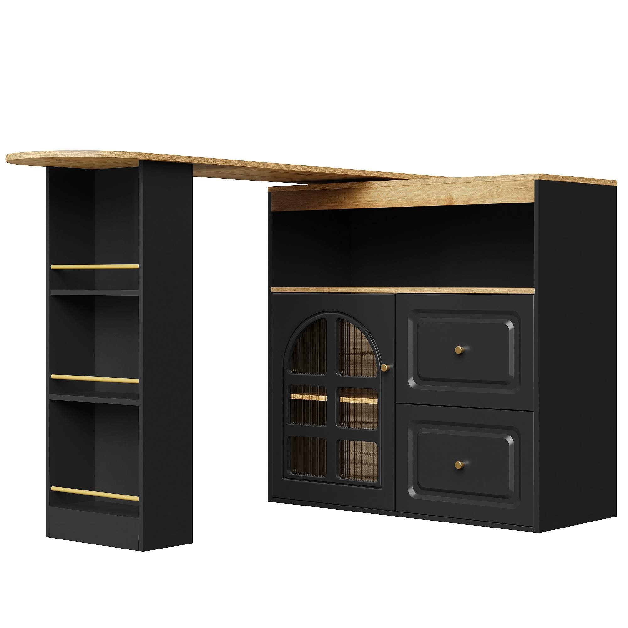 Sideboard Rotativo 360° Moderno com Prateleiras, 2 Gavetas, Prateleira para Snacks e Porta de Vidro Curvado, Design Elegante em MDF - 8