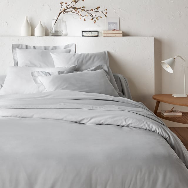 Housse de couette zippée unie en coton, Scénario - Gris perle - 200 x 200 cm