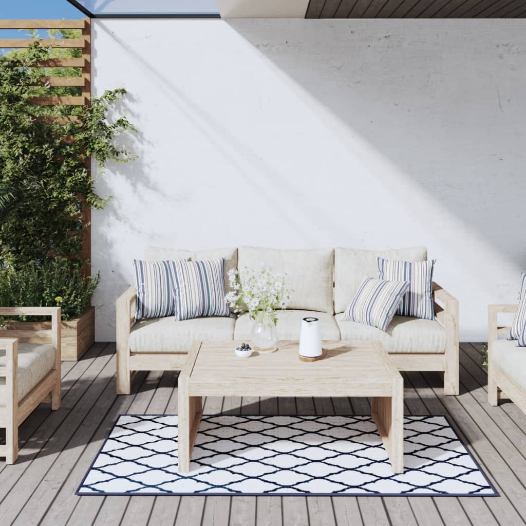 Alfombra de exterior | alfombra de jardín azul marino y blanca reversible 80x150 cm cfw415332