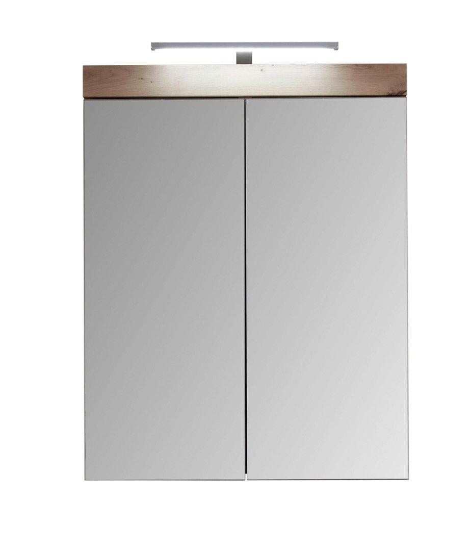 AmandaMando szafka łazienkowa z lustrem 2 drzwi z oświetleniem dekor ciemny dąb, szkło lustrzane.