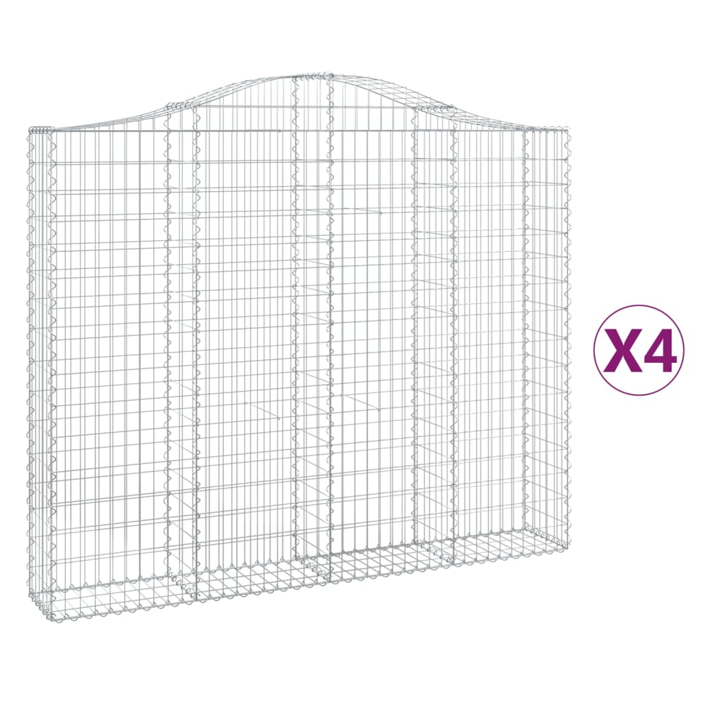 Cestas de gaviones arqueadas 4 piezas 200x30x160/180 cm hierro galvanizado