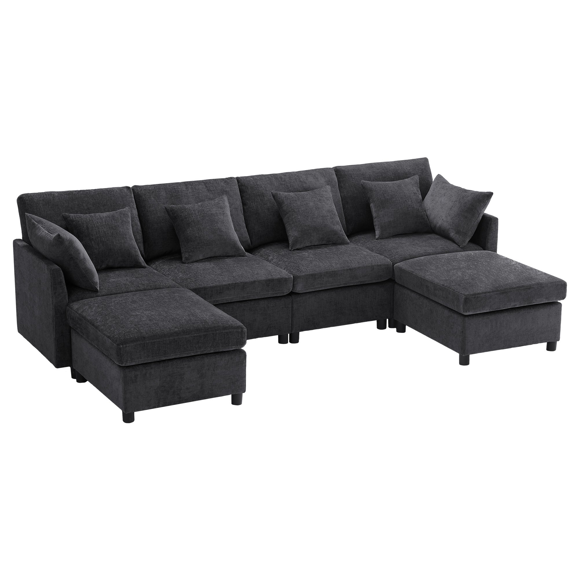 Canapé d'Angle Modulaire 6 Places avec Pouf Amovible , Canapé Moderne en Tissu Chenille Gris - 9