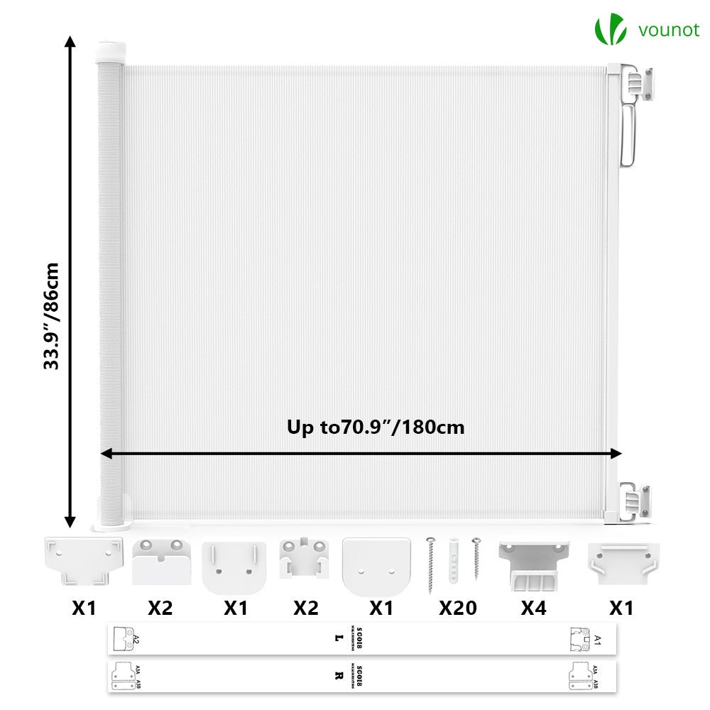 Barrière de sécurité rétractable à 180cm blanc - Double verrouillage à une main - Pour bébé enfant et chien - VOUNOT® - 7