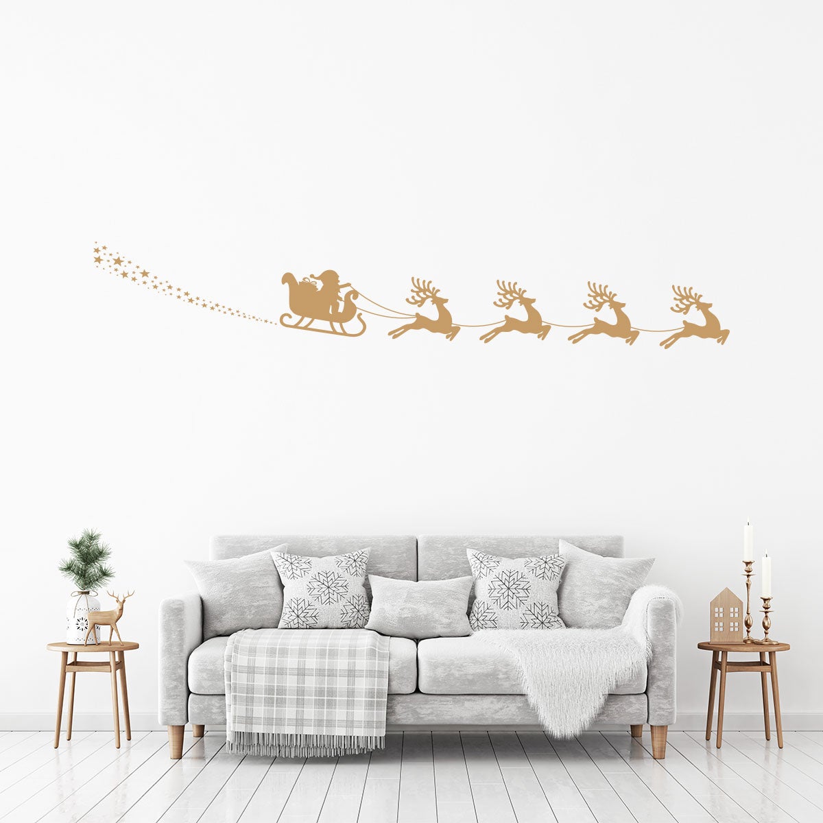 Sticker Noël traineau du père noël et les rennes - Autocollants stickers adhésifs noël - décoration fêtes - 30x65cm - 5