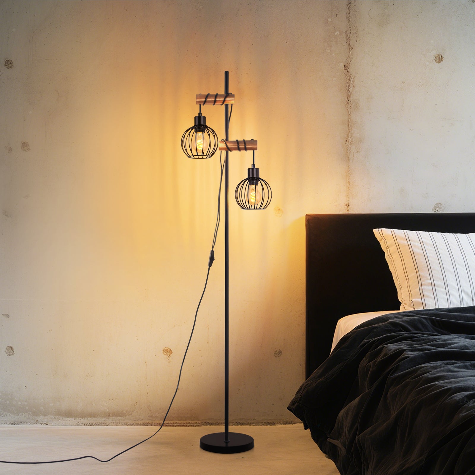 ZMH Lampadaire Noir vintage Douille E27 2 flammes design industriel métal 151cm - sans ampoule - 8