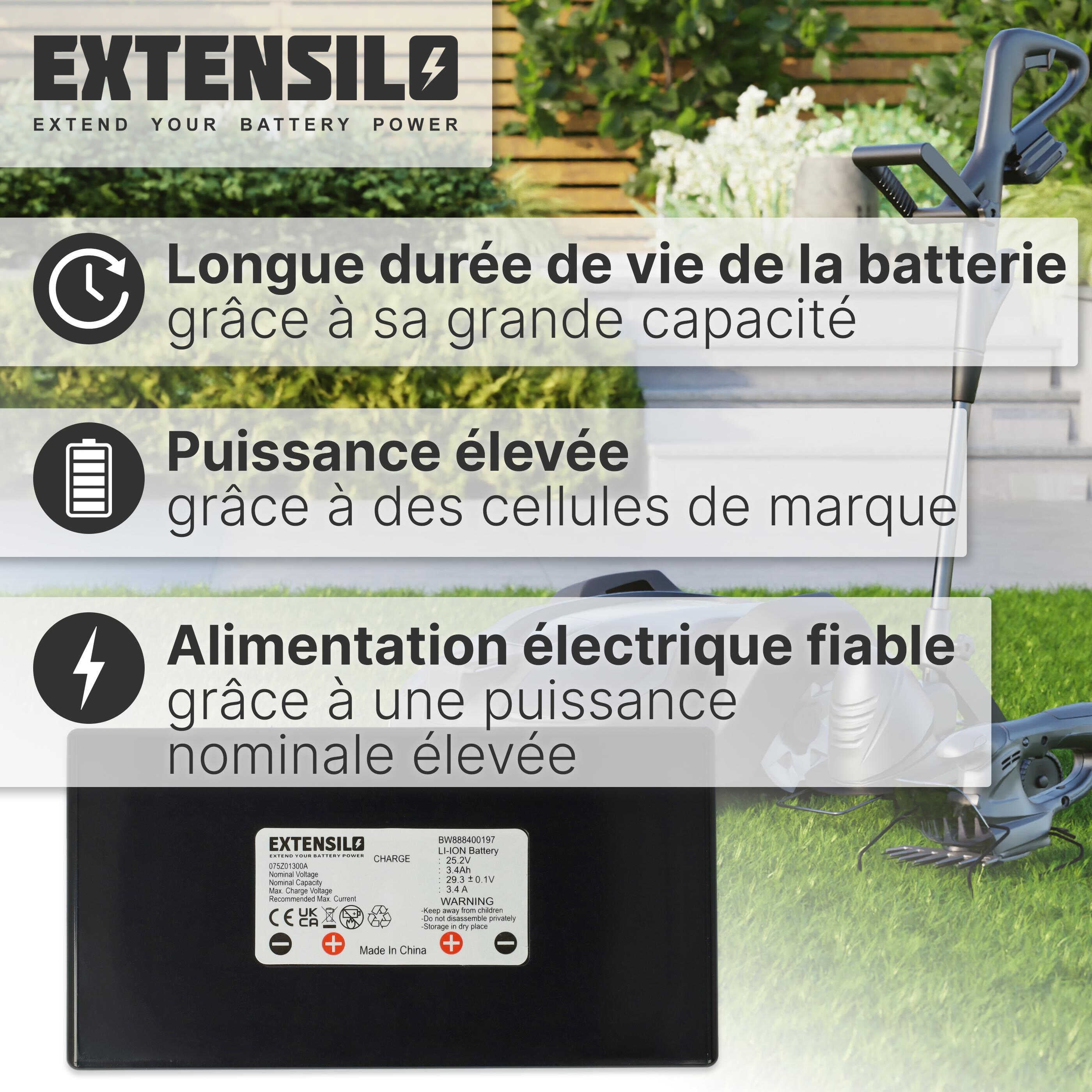 EXTENSILO Batterie compatible avec Alpina AR1 500 robot tondeuse (3400mAh, 25,2V, Li-ion) - 3