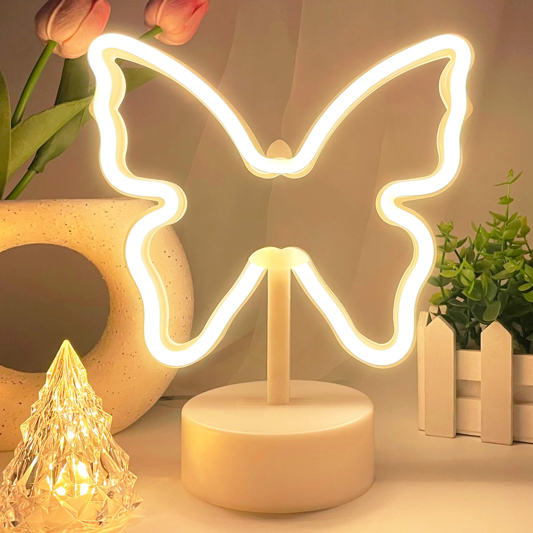 Lampka stołowa motyl, ciepła biel, dekoracyjna lampka nocna LED, zasilana baterią i USB