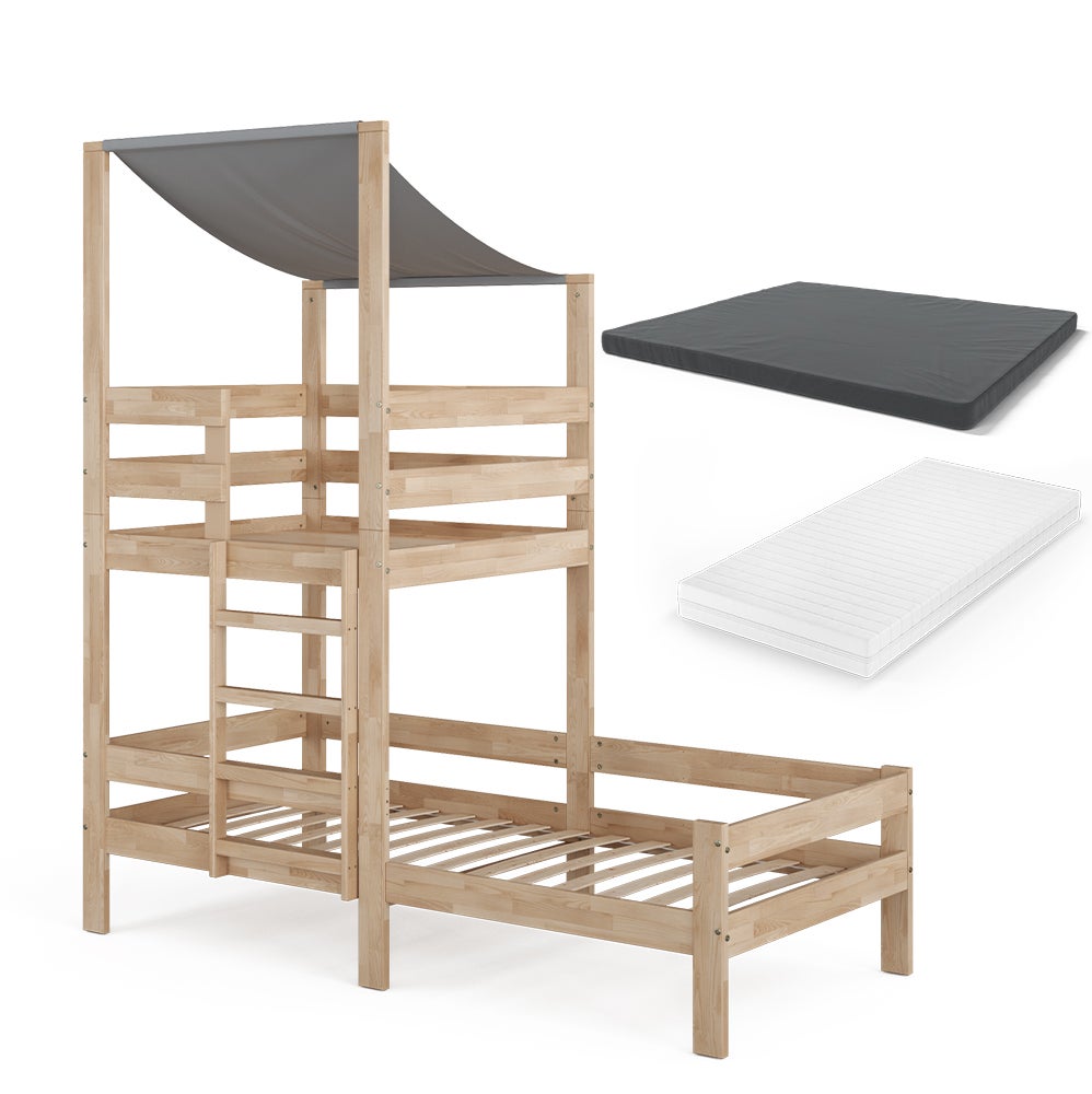 Lit Cabane Enfant VitaliSpa 90x200 Cm – Bois Massif Naturel – Avec 2 Tiroirs