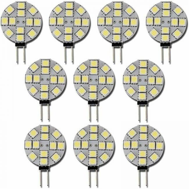 10 nieściemnialnych żarówek LED G4 DC 12 V, barwa światła 6000 K, mogących zastąpić żarówki halogenowe 20 W, odpowiednich do kuchni, kamperów itp.