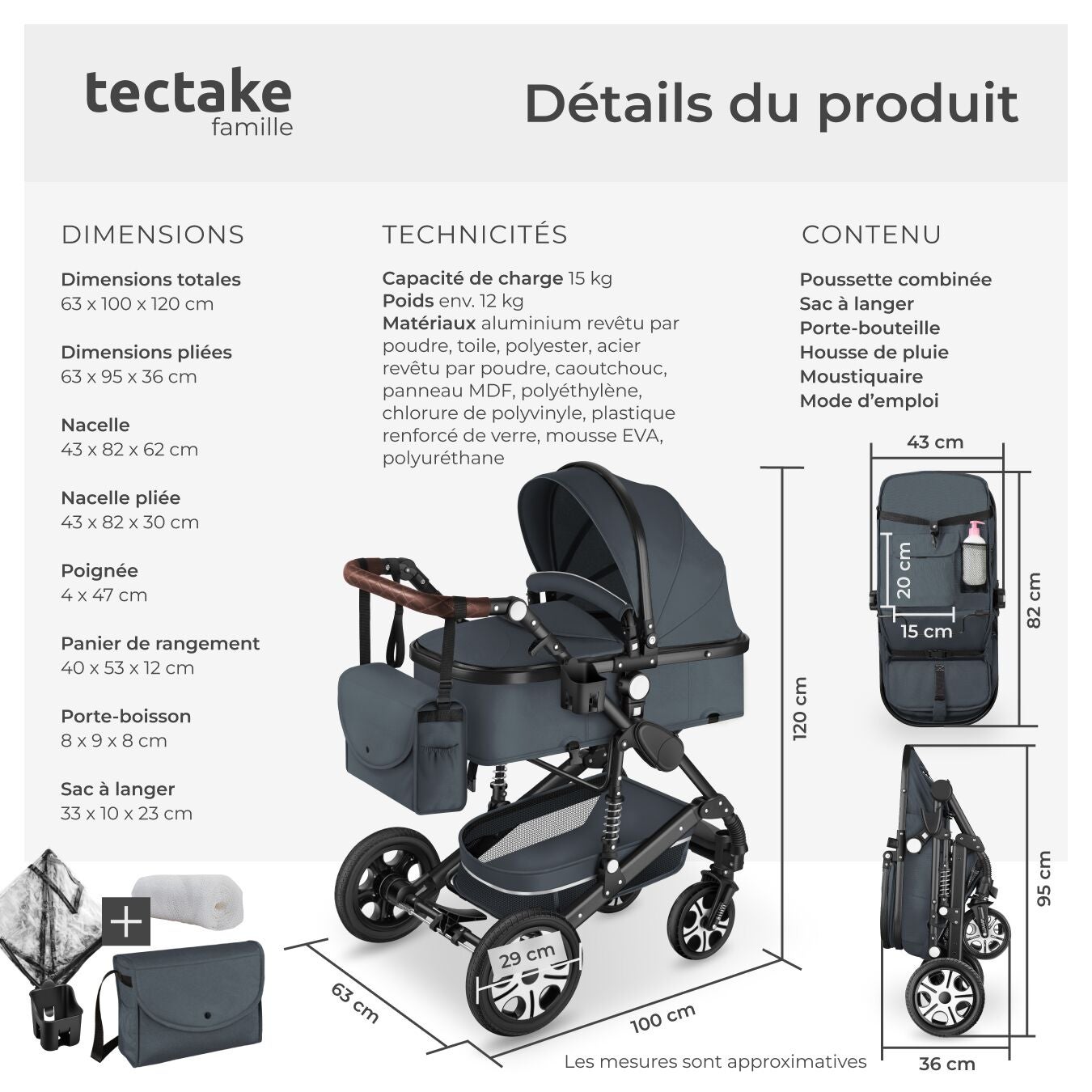 TECTAKE Carrinho combinado 2 em 1, dobrável, com arnês de 5 pontos,travão,barra de proteção e correia de mão - 6
