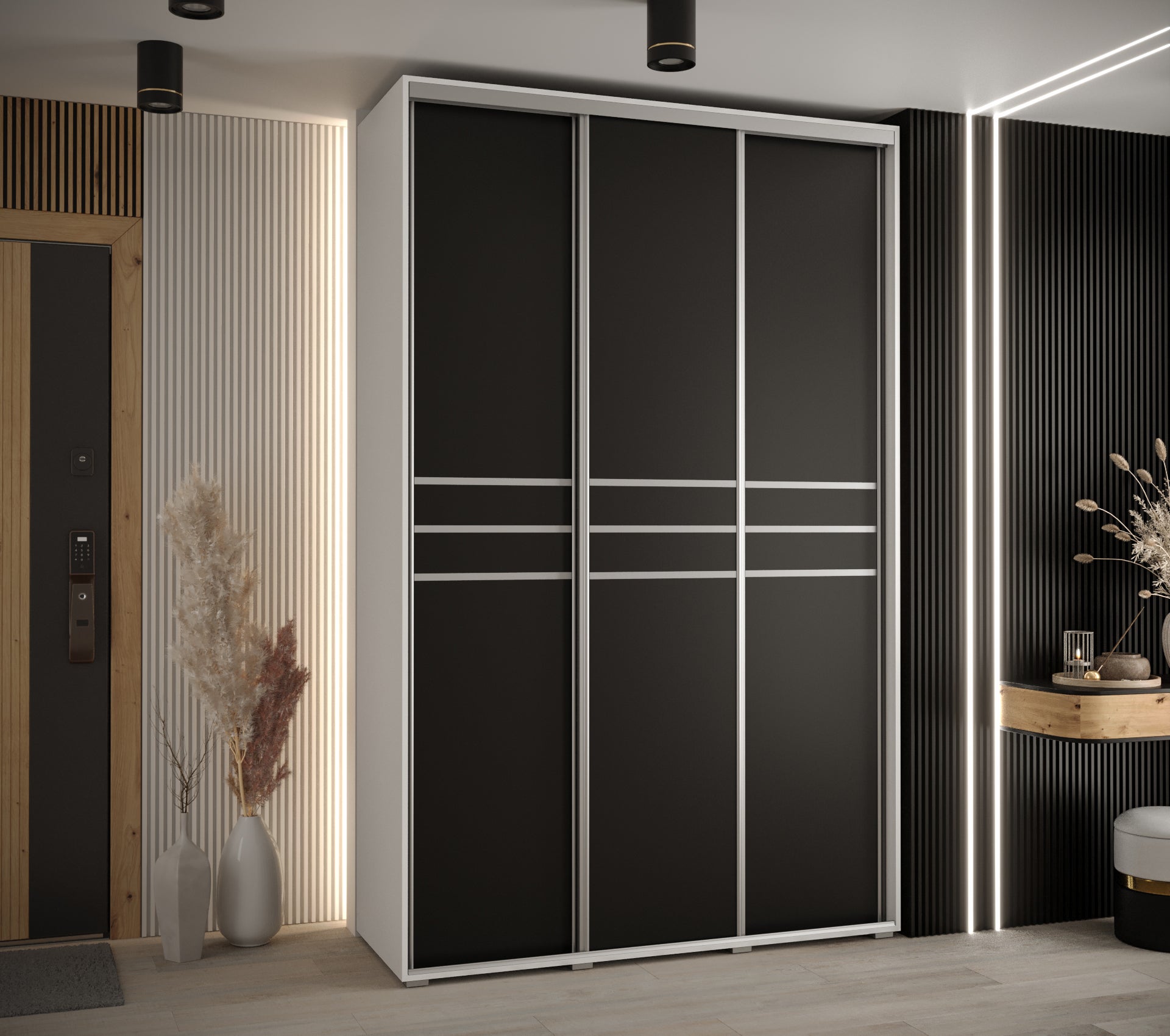Szafa przesuwna wysoka Davos 10 160 x 60 x 235,2 cm biały + czarny + u. srebrny - Abiks Meble - 2