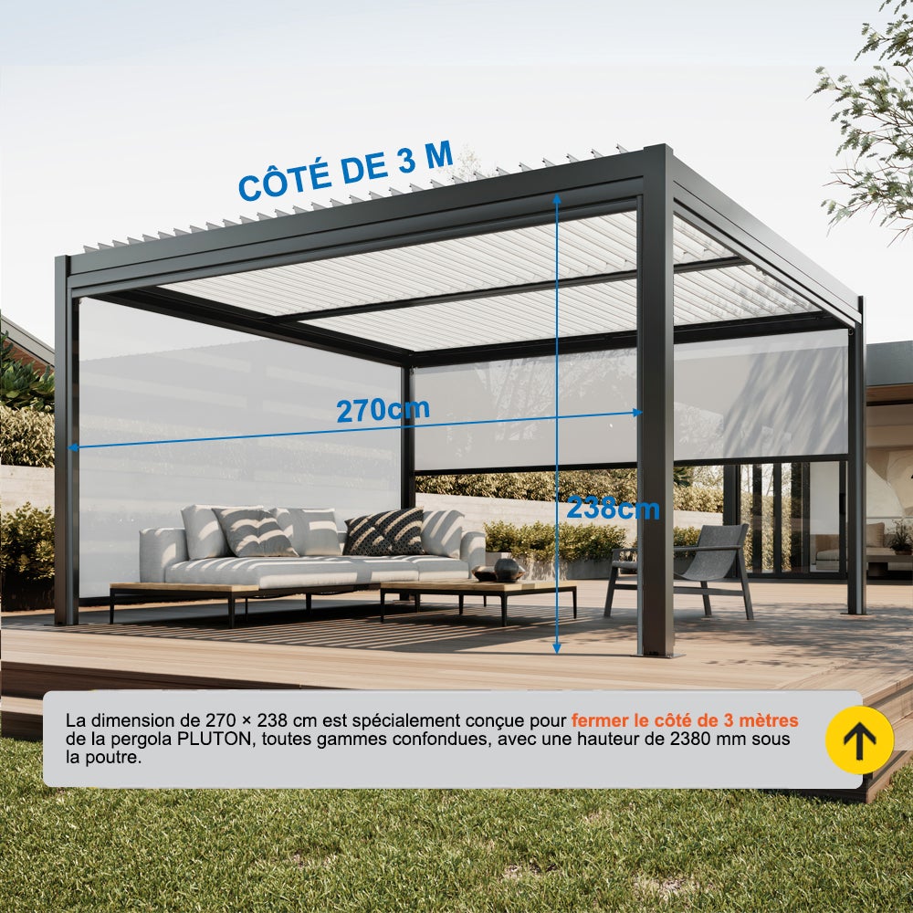 Store vertical ZIP 270 x 238 cm avec coffre intégral haute résistance au vent pour pergola ou installation seule - Anthracite - 4