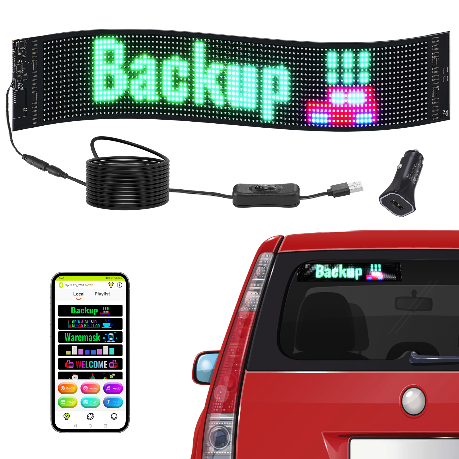 Vevor tablero de anuncios programable del transporte de la muestra led p6 a todo color los 68x12cm