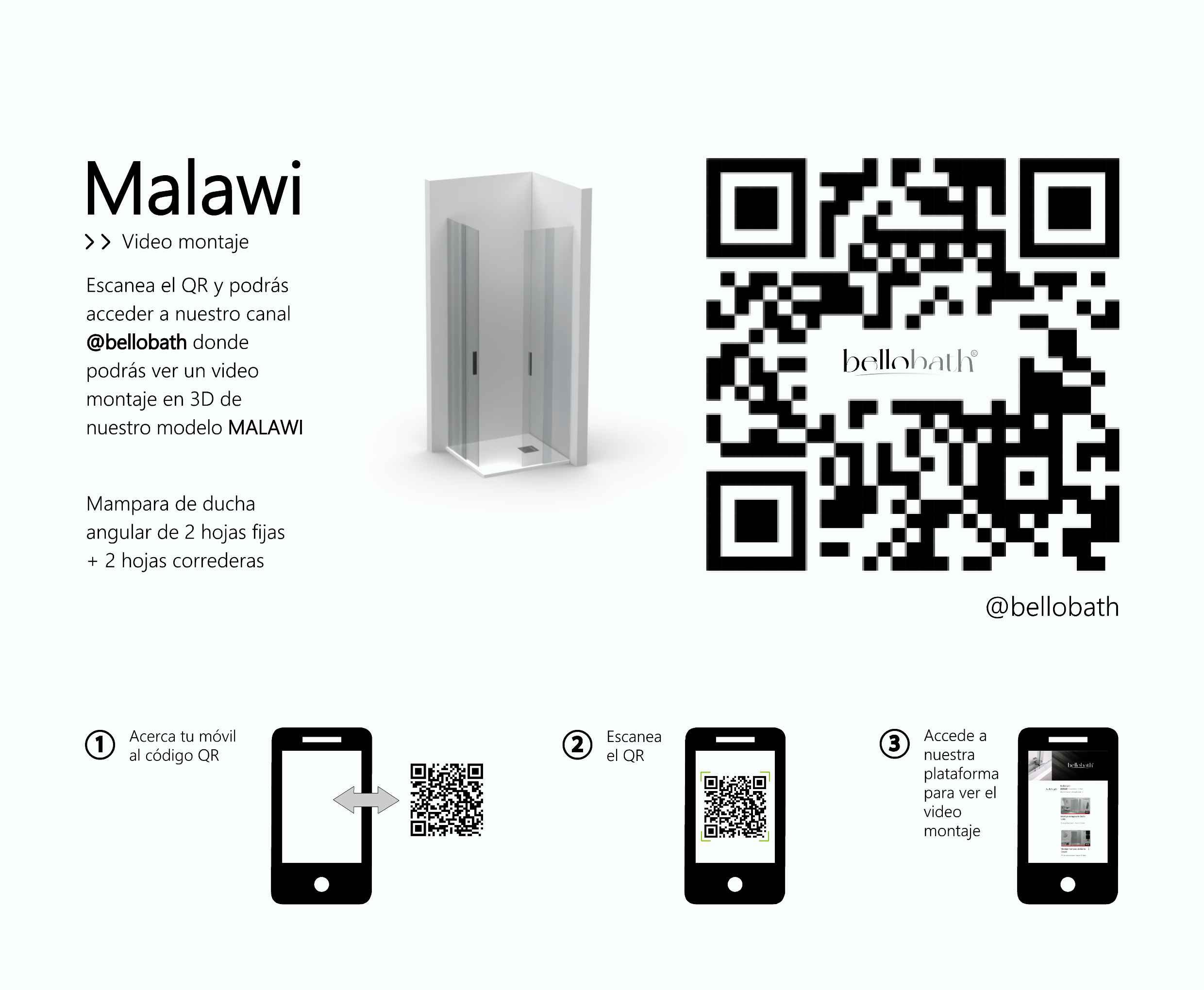 BELLOBATH - Paroi de duche angular com 2 portas deslizantes + 2 fixas - Vidro temperado - Preto - Largura adaptável 117-119 x 87-89 cm - Alto 195 cm - 6