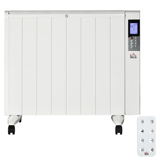 HOMCOM Stufetta Elettrica Portatile da 1000/2000W con Timer e Impostazioni di Calore per Stanze max 15 m², 75x31x66.5 cm, Bianco