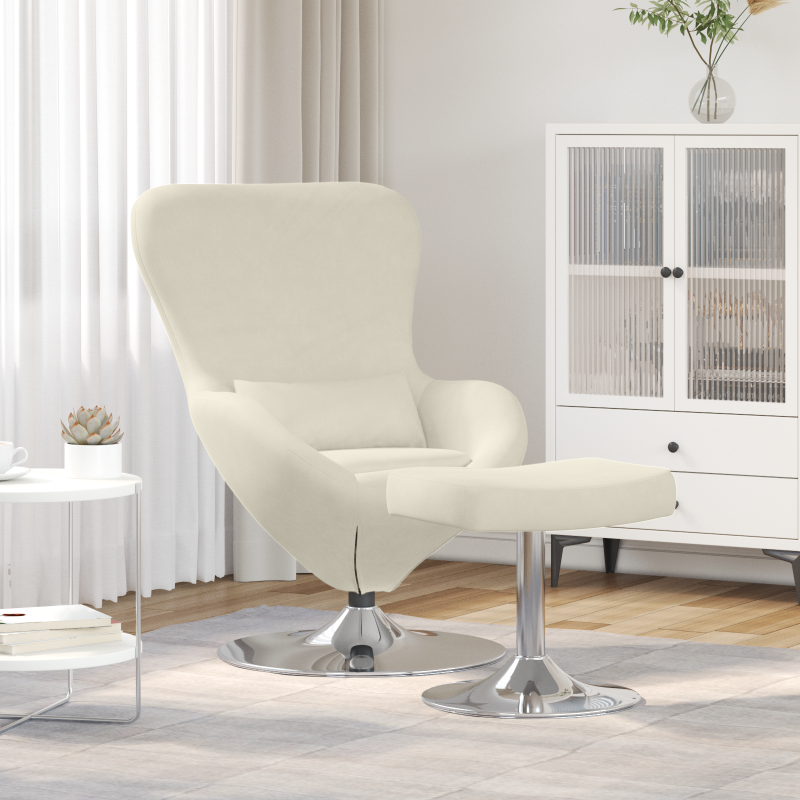 Fotel Jajko z Podnóżkiem Kremowy Aksamit vidaXL