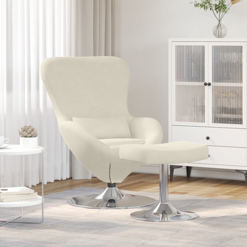 Fotel Jajko z Podnóżkiem Kremowy Aksamit vidaXL