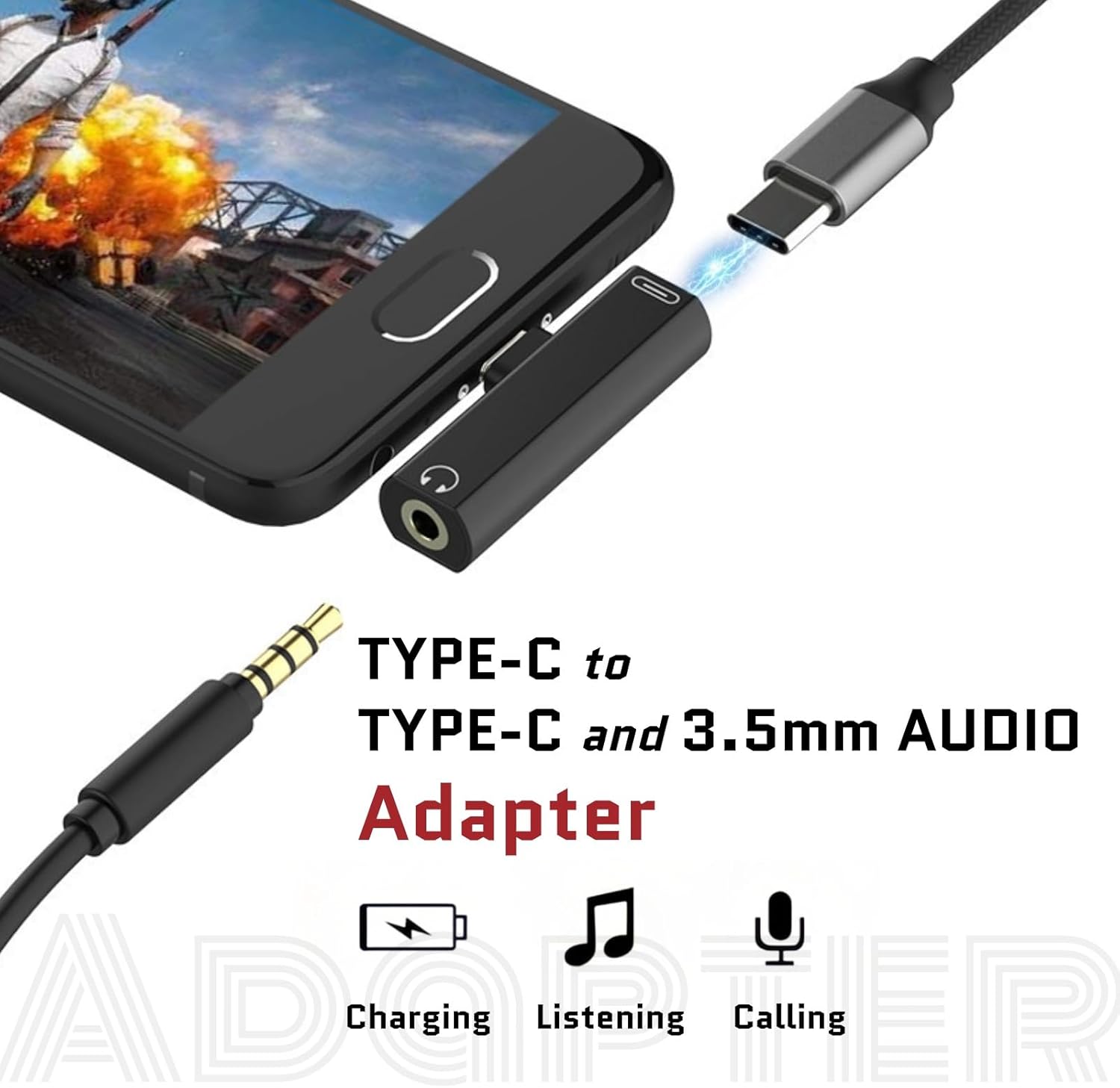 Adattatore USB Type-C A 3,5 Mm 2 In 1 – Dongle Audio Con Ricarica Rapida – Cavo Intrecciato Per Smartphone E Tablet