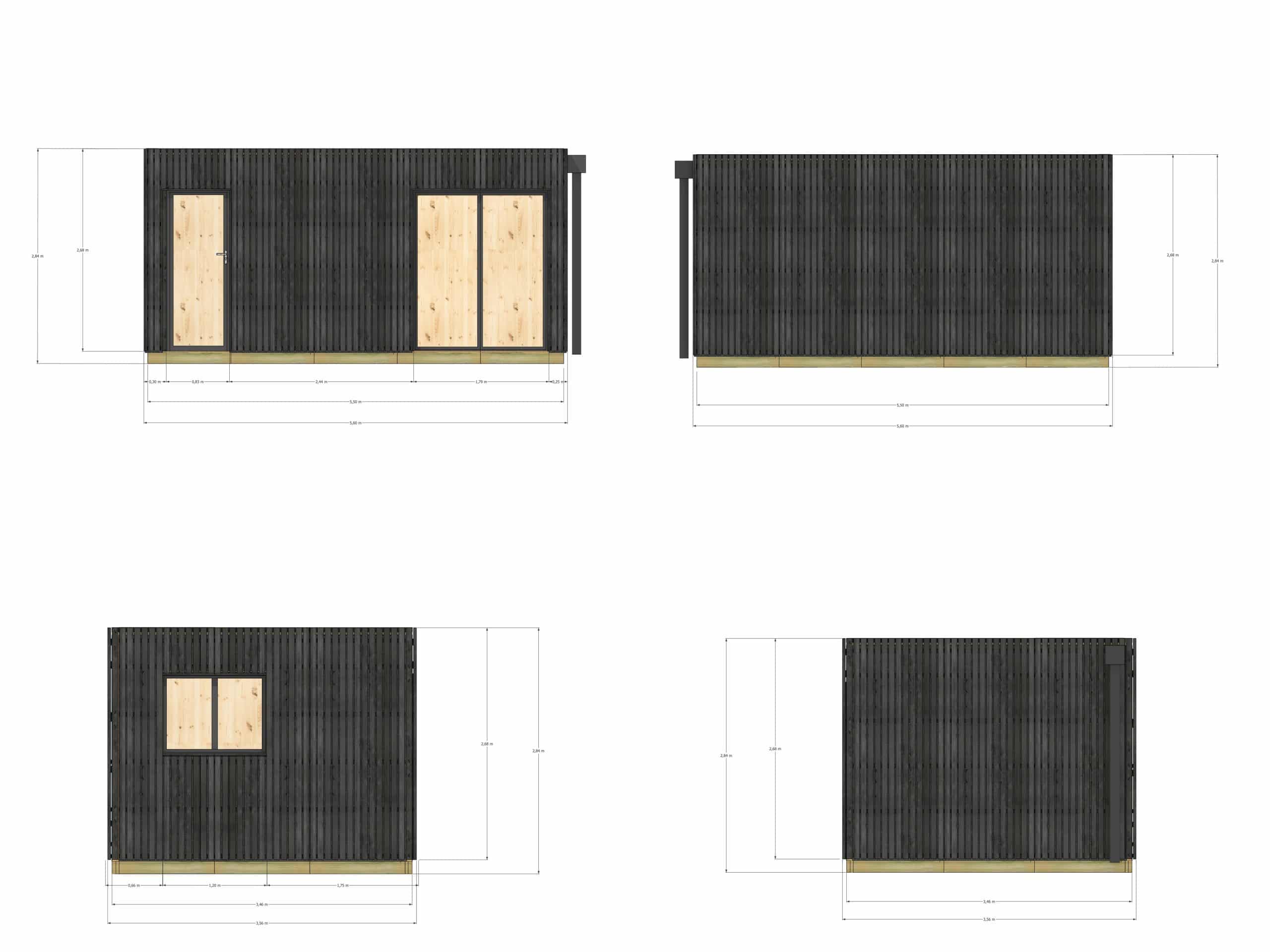 Bureau de jardin ossature bois en bois 5,5 x 3,5 x 2,7 m avec plancher isolé - 4