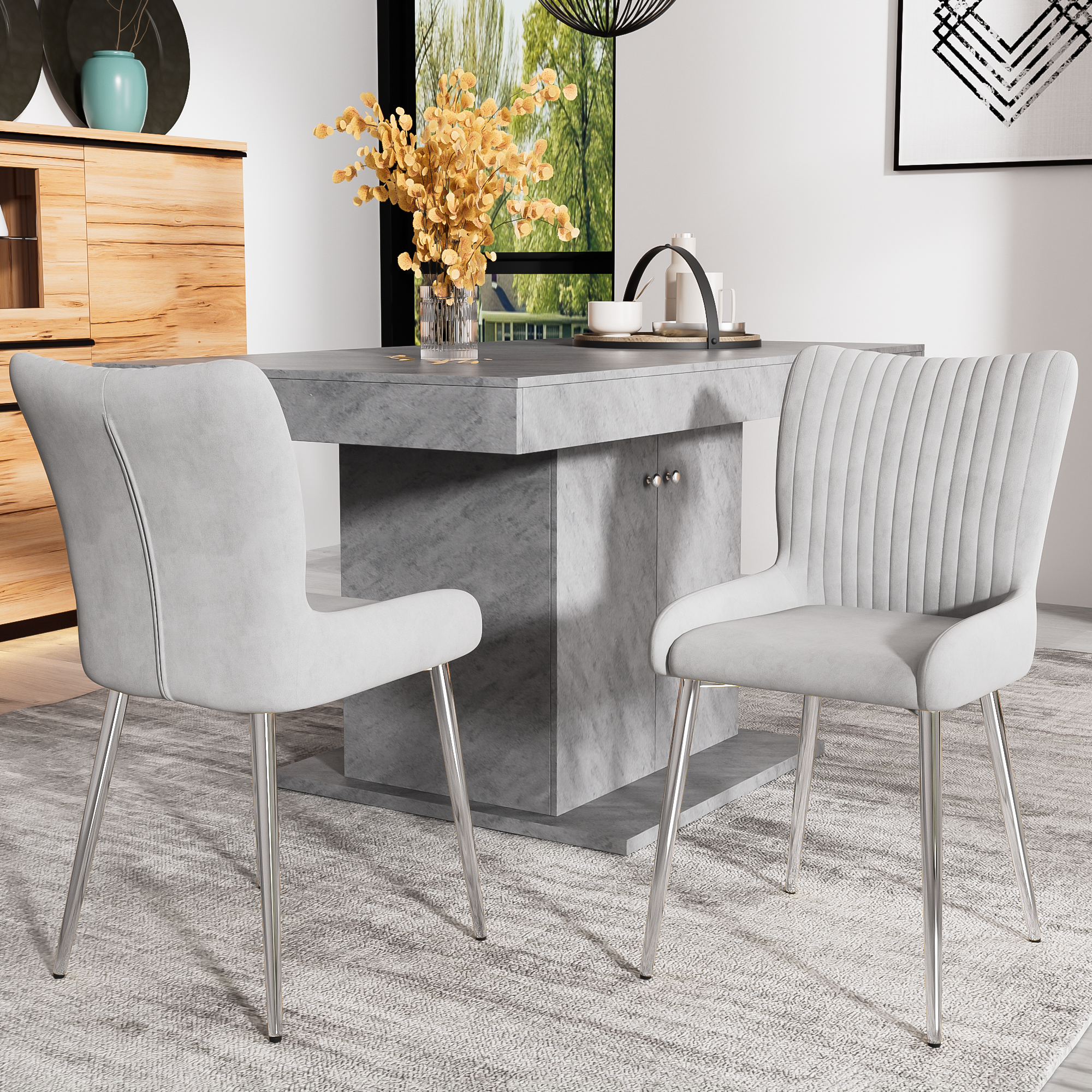 Set Di 2 Sedie Da Pranzo Moderne CHITA | Base In Metallo E Cuscino In Tessuto | Grigio Chiaro