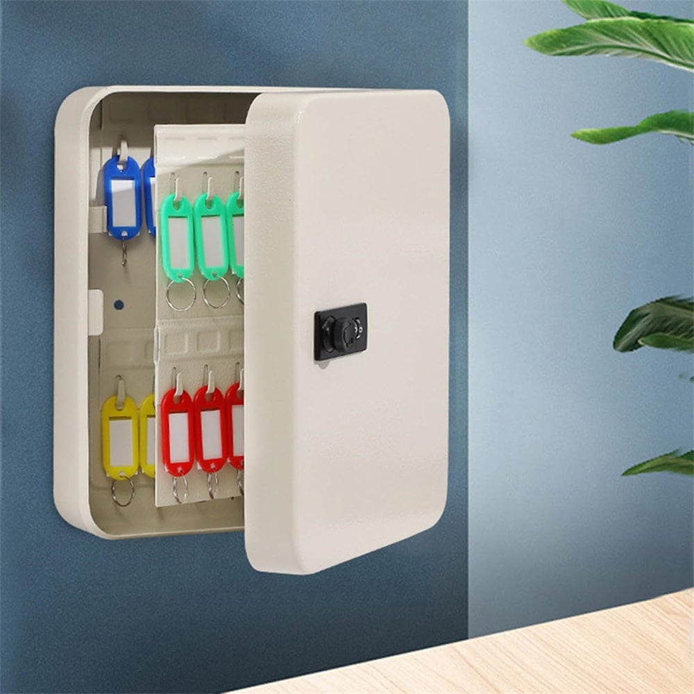 Caja De Llaves Con Cerradura De Combinación Para Pared – Acero Laminado Negro, 48 Llaveros Incluidos, Organización Segura
