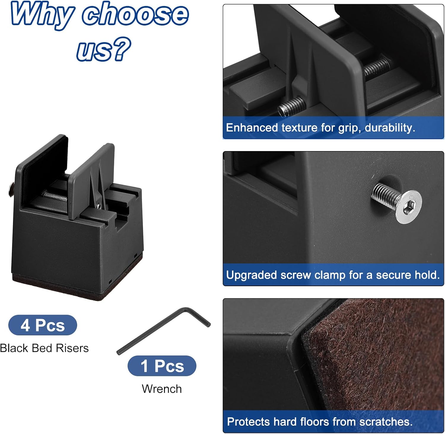 Rialzo a pedale regolabile - Robusto seggiolino rialzato per mobili - Adatto a divani, scrivanie, di - Confezione da 4 - Nero - 5 x 1 pollice - 3 - 2