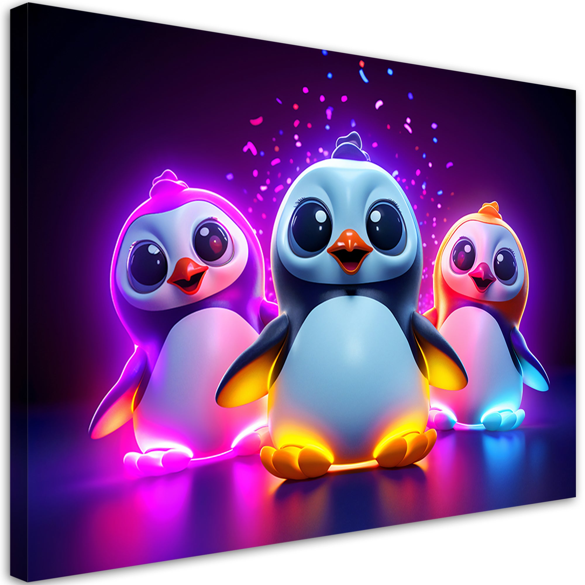 Tableau contemporain Dessin animé de pingouins en néon 90x60 | Leroy Merlin