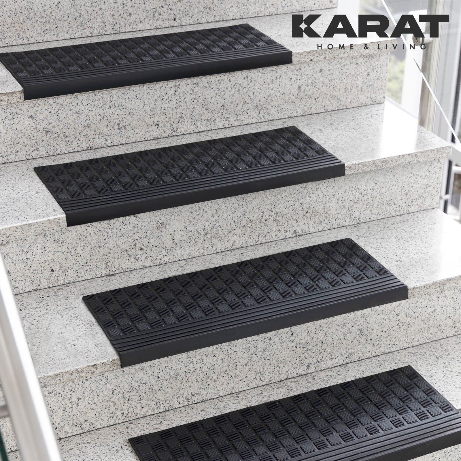 Lot De 5 Tapis D'Escalier En Caoutchouc Madras 25x75 Cm - Antidérapants Et Résistants Aux Intempéries