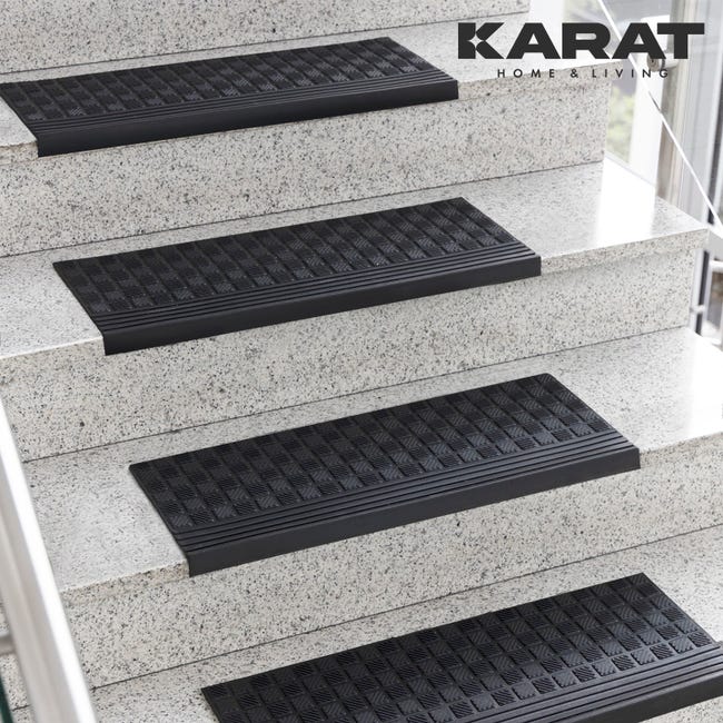 Lot De 5 Tapis D'Escalier En Caoutchouc Madras 25x75 Cm - Antidérapants Et Résistants Aux Intempéries