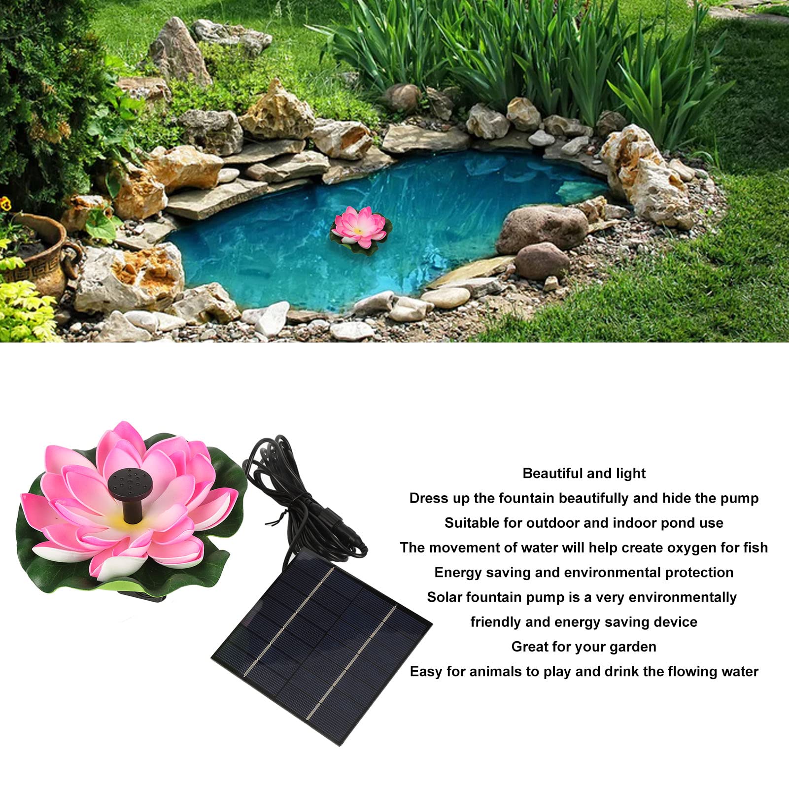 Pompe à Fontaine Solaire 22W + Panneau 50W 12V - Kit Complet Étang, Jardin, Piscine, Aquarium - Écologique Et Puissante