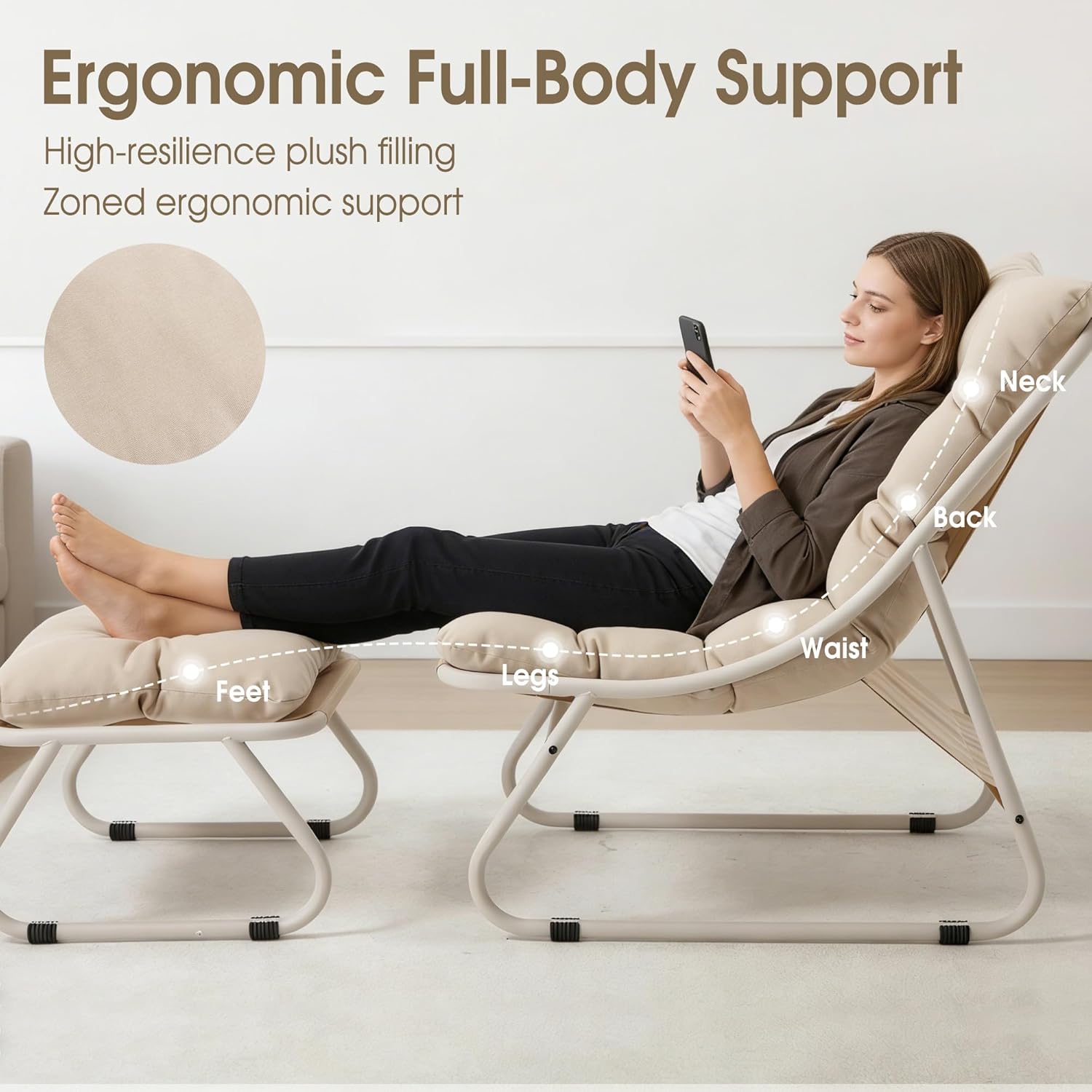 Fauteuil extérieur en acier avec coussin, pouf offert, chaise de jardin moderne pour terrasse et balcon - 2