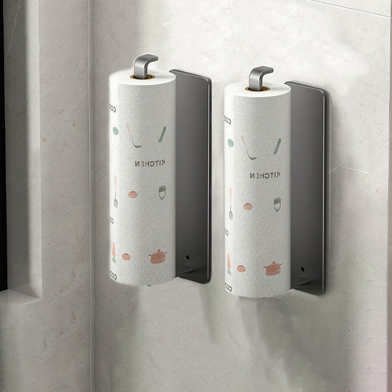 Zestaw 2 uchwytów na ręczniki papierowe, ściereczki kuchenne i woreczki do przechowywania, szary - praktyczna organizacja bez wiercenia