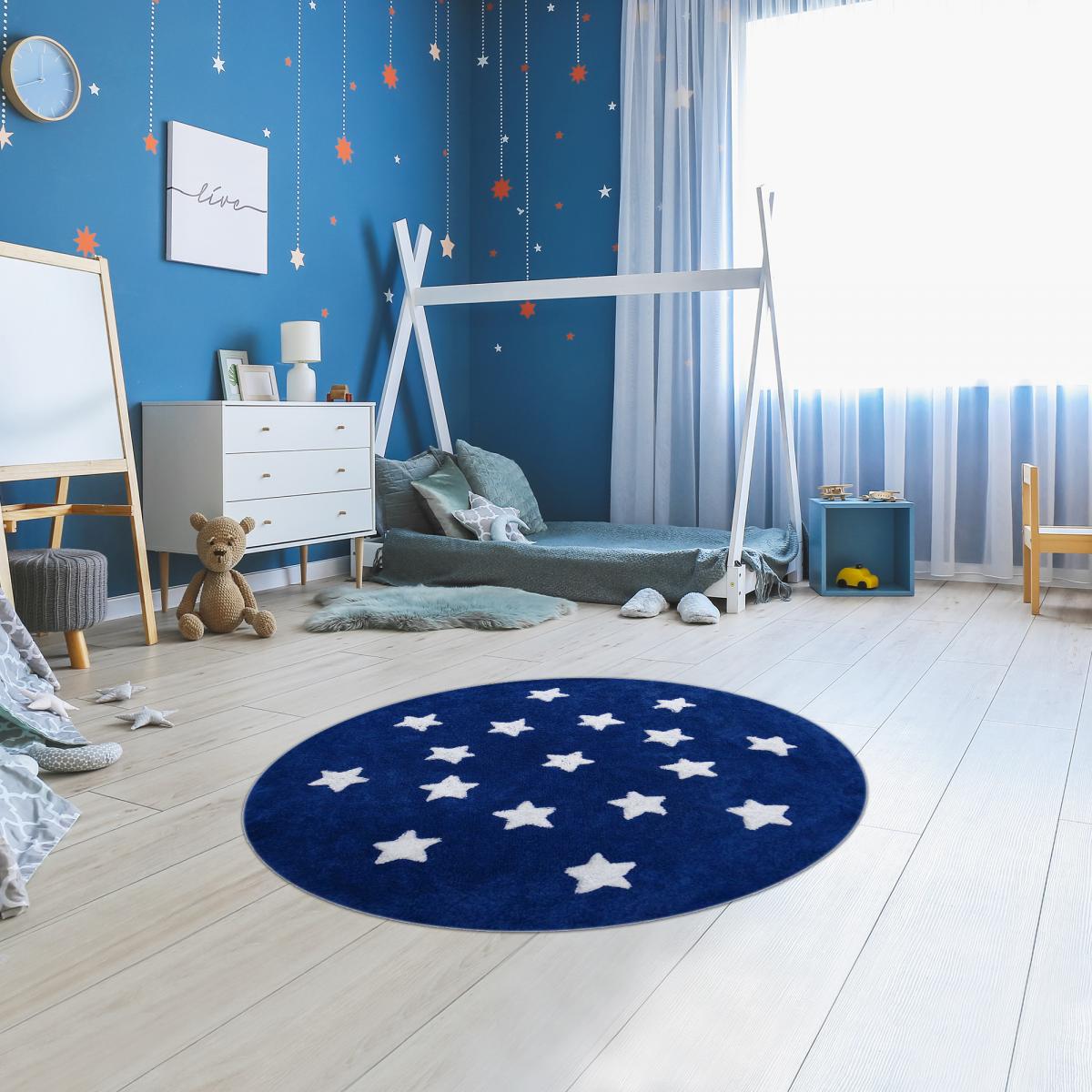 FJZFING Tappeto Rotondo Blu Navy 18 Cm | Ultra Morbido In Peluche Per Camera Bambini | Antiscivolo E Soffice Shaggy - 5