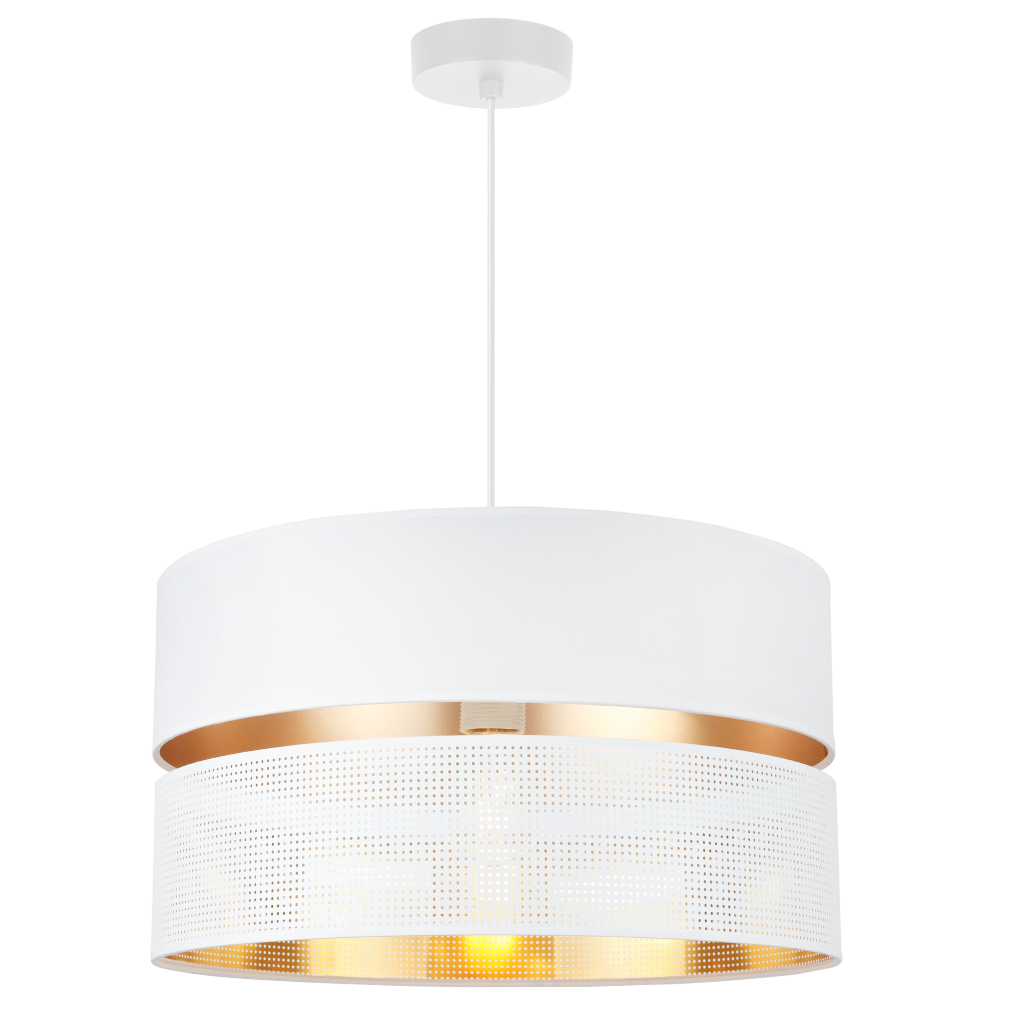 Lampa sufitowa wisząca Asti Duo biały 1xE27 abażur okrągły tuba 40cm biały/złoty Light Home LH