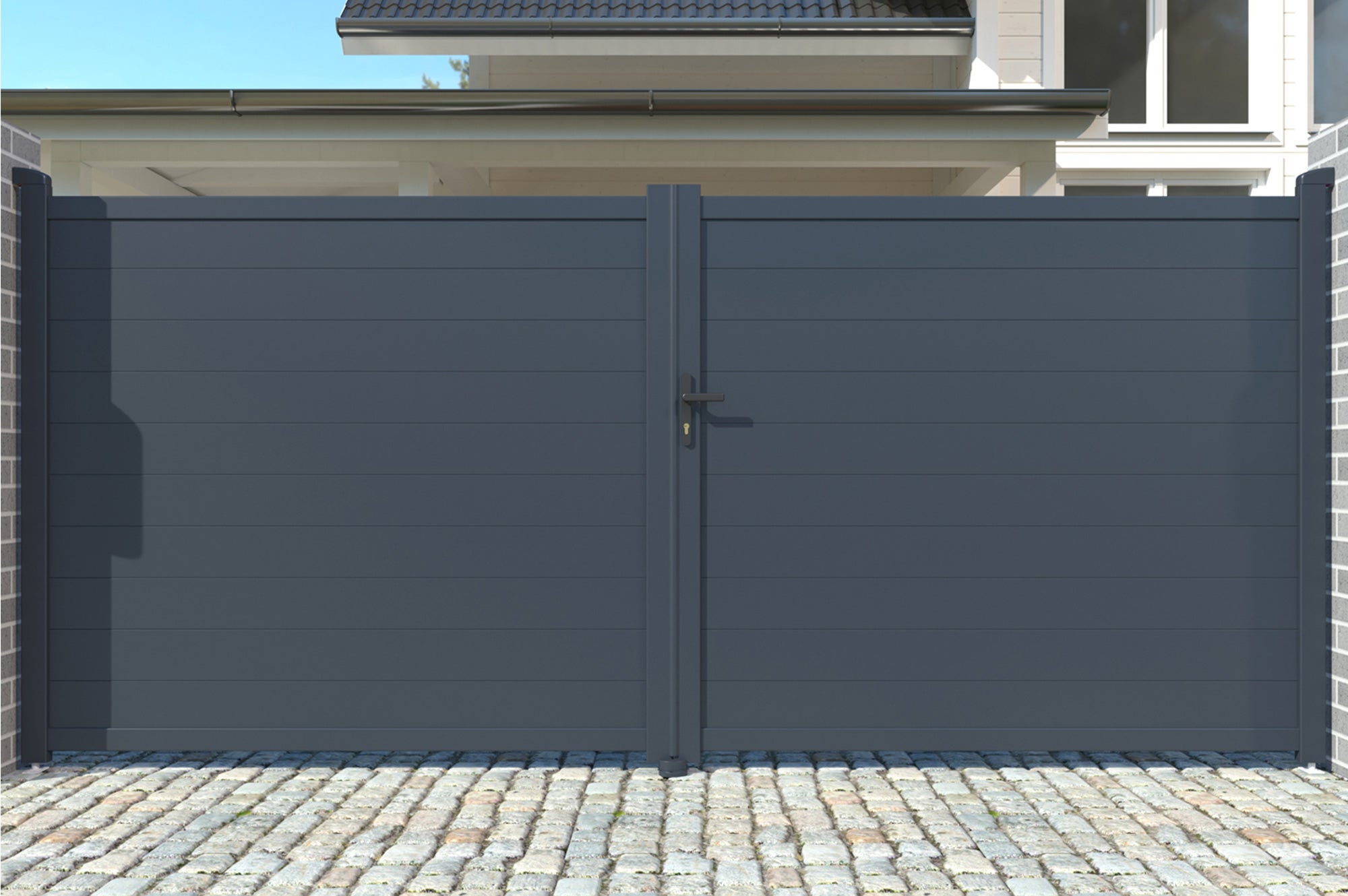 Portail battant 3m EIGER H.180cm + Portillon 1m EIGER H.180cm aluminium gris - 6