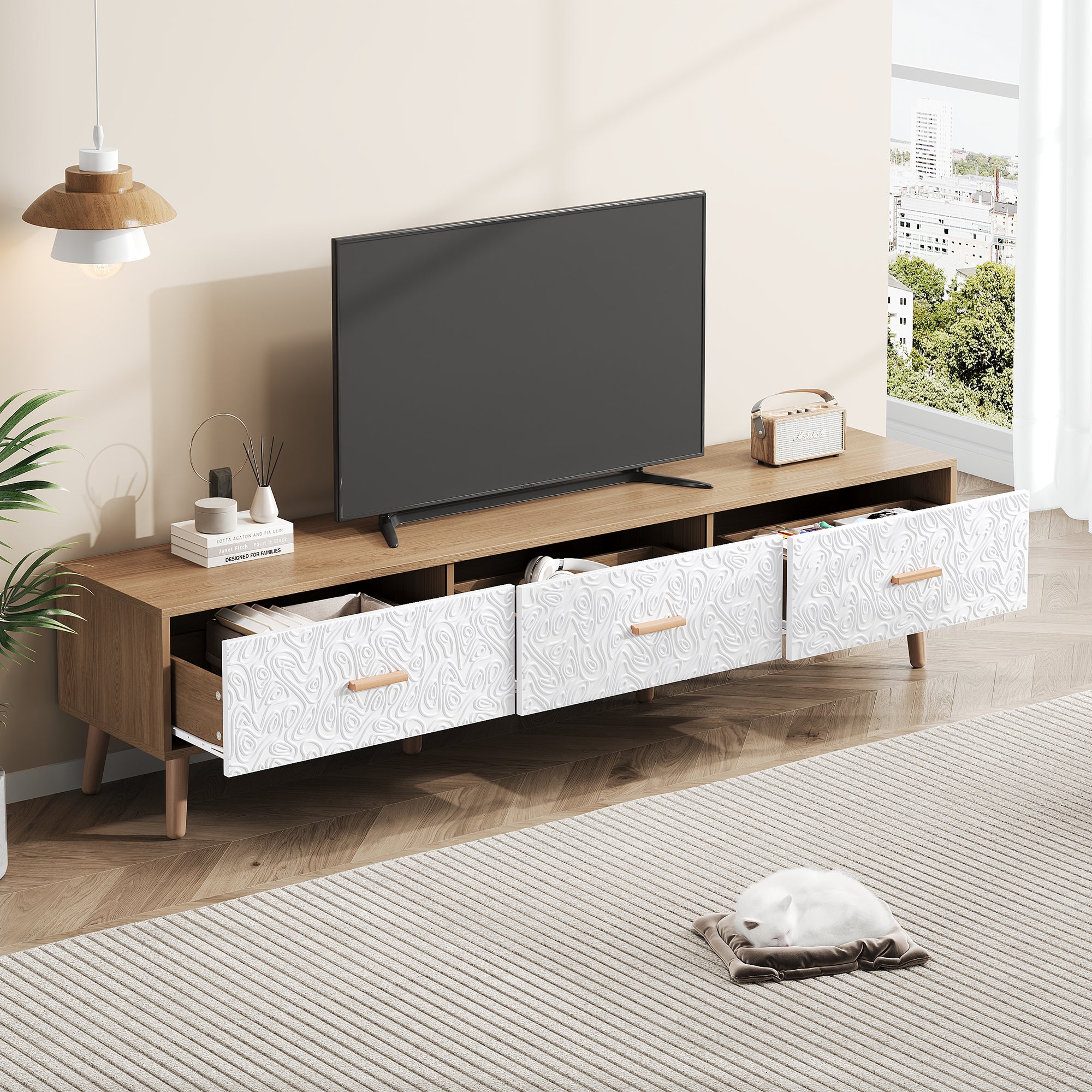 Mobile TV Con Luci LED – Bassetto In Legno Con Ripiani, Illuminazione RGB E Telecomando, 130x40x48 Cm Nero