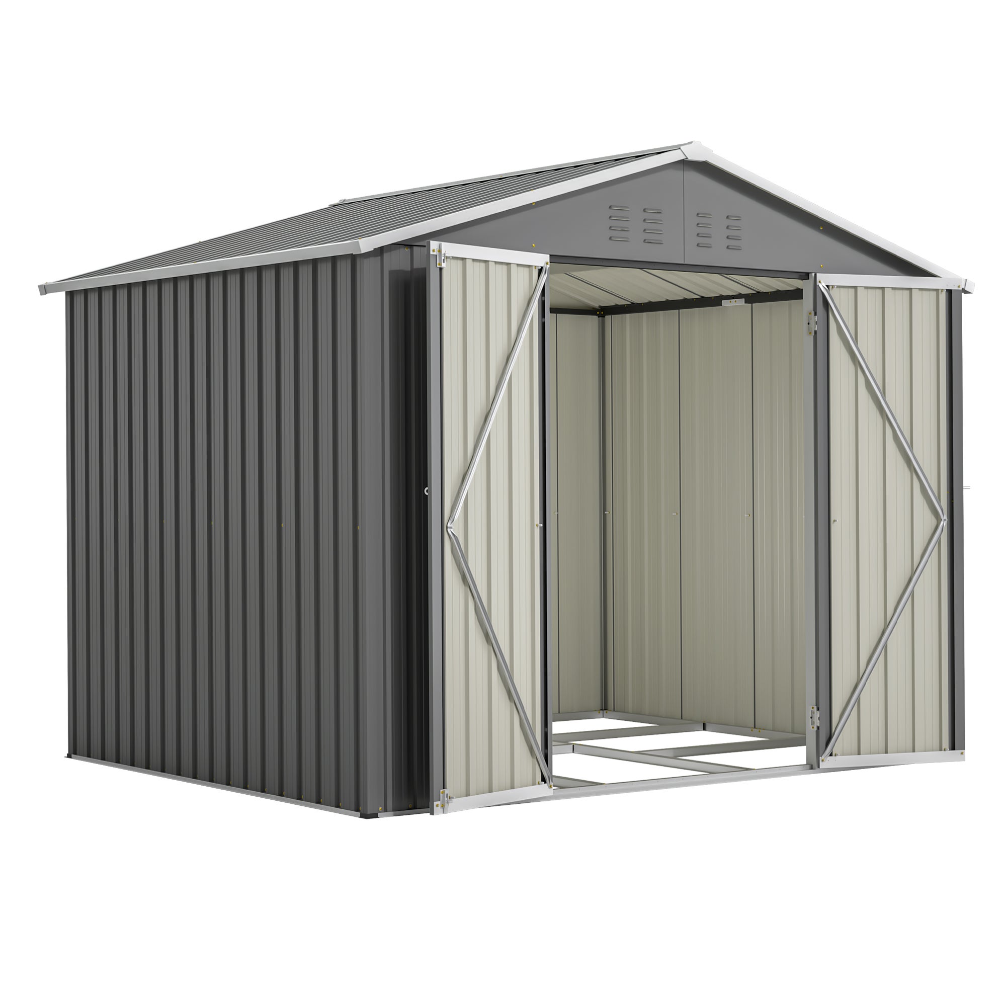Caseta de jardín metálica con Techo 4,61 m²/240x192x191 cm, caseta para herramientas de acero galvanizado, Cobertizo Jardin Exterior - Gris antracita - 8