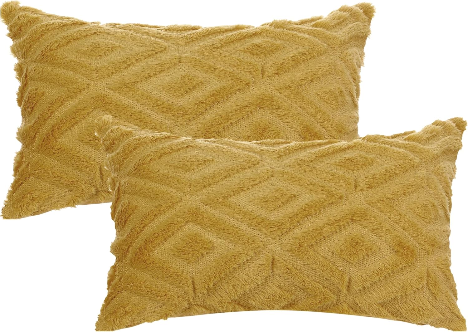 Housse de coussin jaune - motif à carreaux doux, style bohème - convient pour le salon, la chambre, etc. - Lot de 2, 30×50 cm - 6