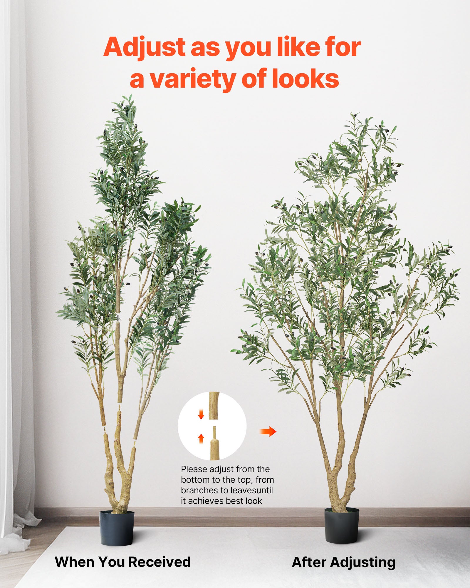 Arbre Artificiel,VEVOR 2,4 m,Plante Artificielle en PE Olivier Artificiel avec Pot Noir,pour Bureau,Chambre à Coucher,Décoration d'Intérieur - 6