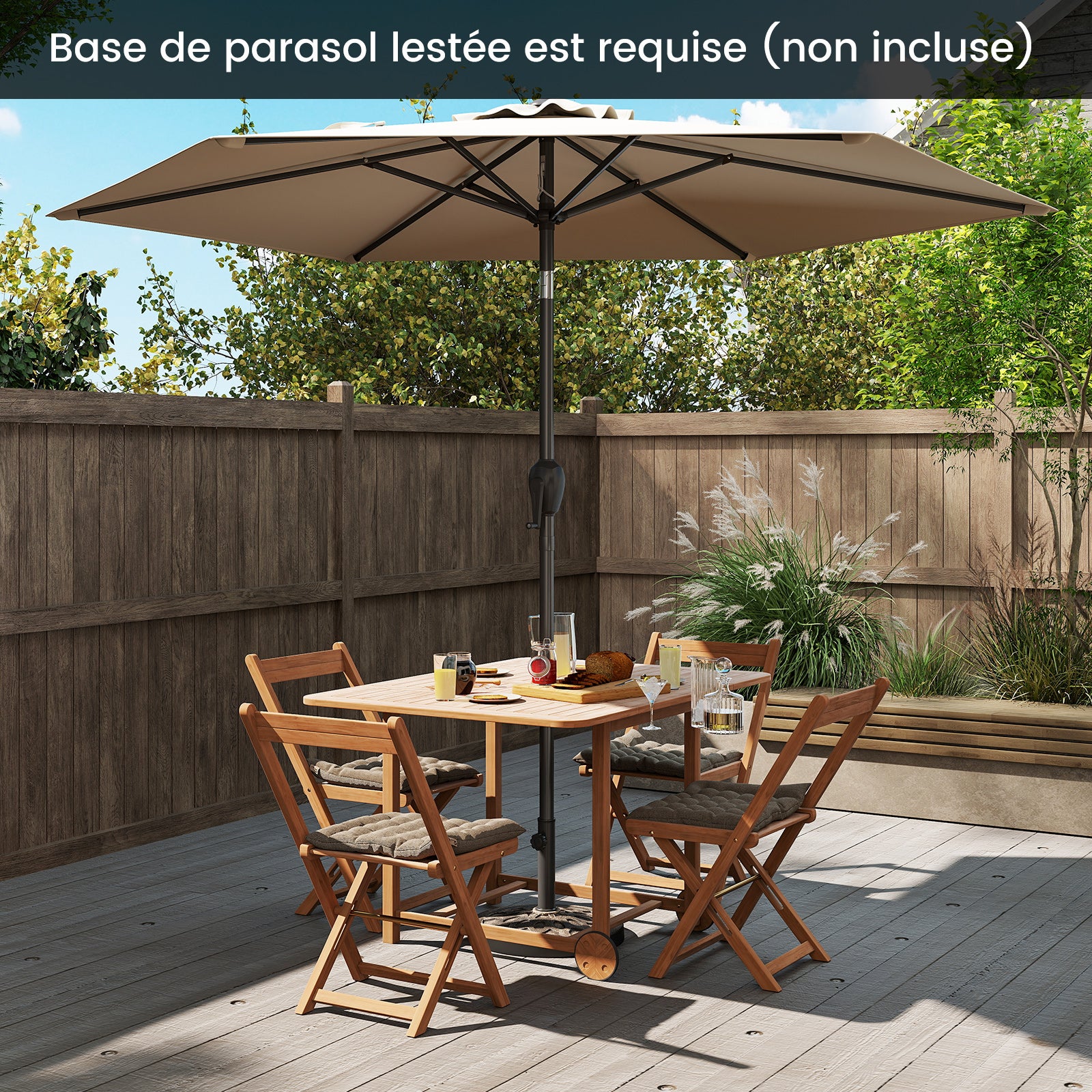 Parasol de Jardin Extérieur Ø 230 CM, Parasol Balcon sans Pied, Inclinaison Réglable à Bouton-Poussoir, 6 Baleines Robustes, Beige - 9
