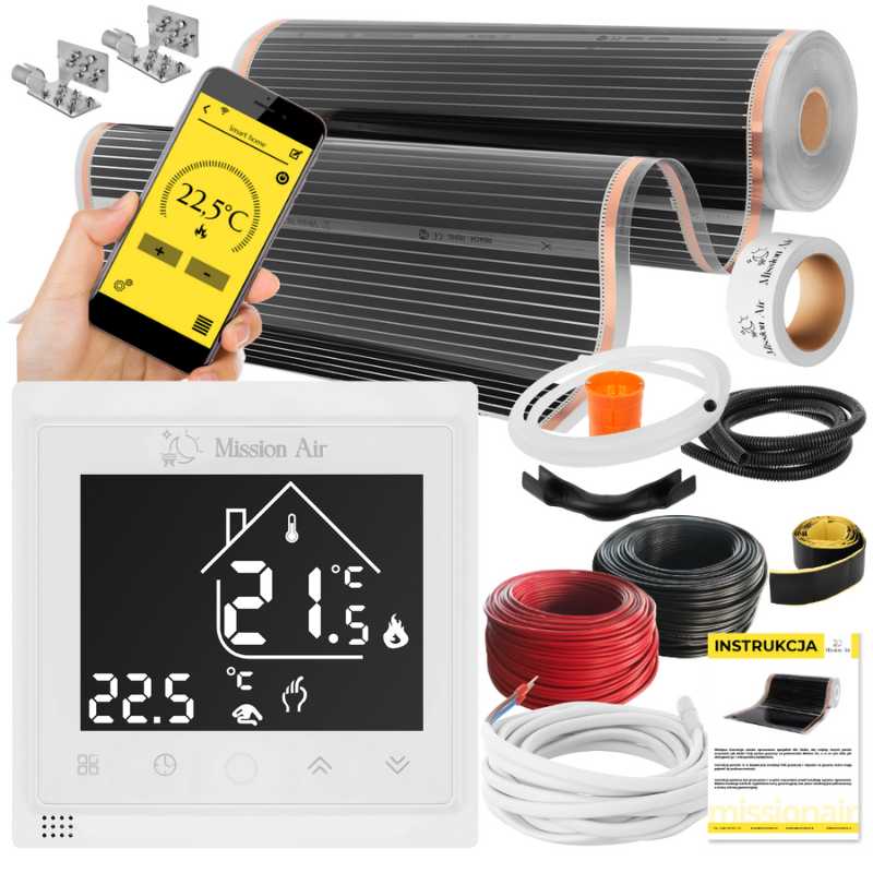 Zestaw folii grzewczych IR SILVER 160W 7m²,szer.100cm + Libra Biały