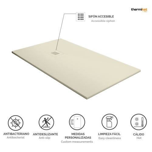 Receveur De Douche En Résine Marbre Crème - 90 X 150 Cm - Effet Pierre-ciment Antidérapant - Épaisseur 3 Cm - Bonde Incluse
