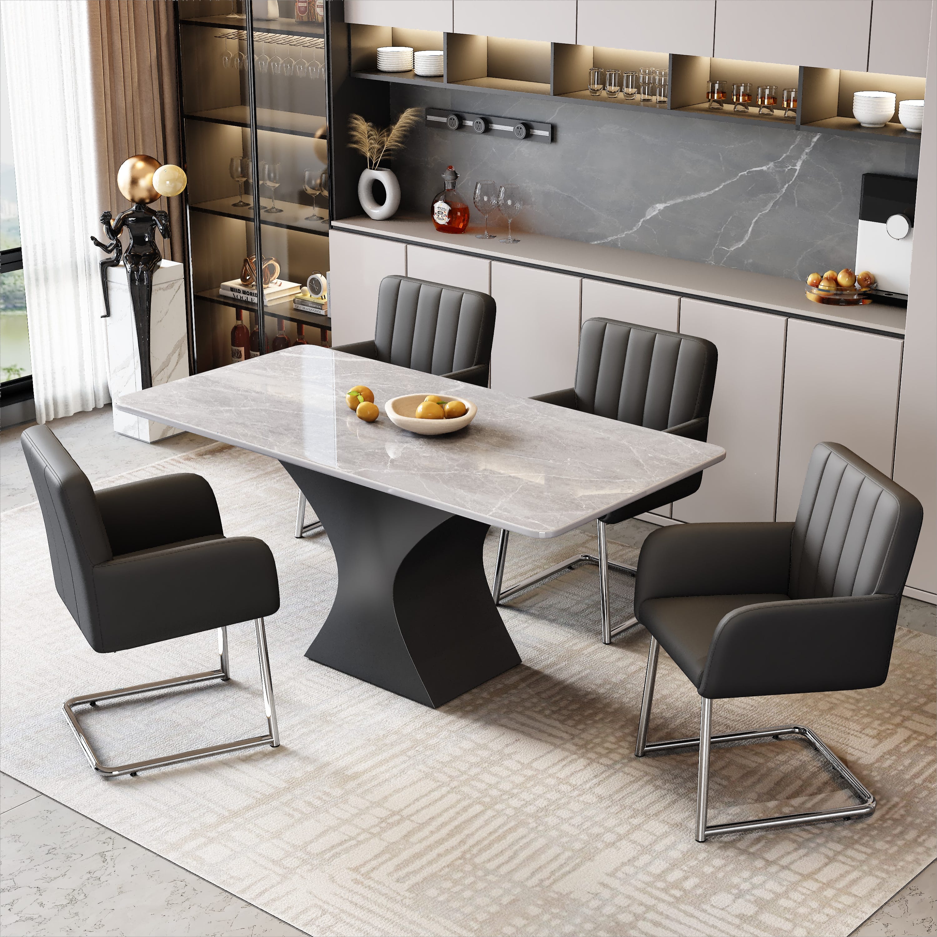 Set di 4 sedie in ecopelle marrone per sala da pranzo elegante moderna Set di 4 sedie in ecopelle marrone per sala da pranzo elegante moderna