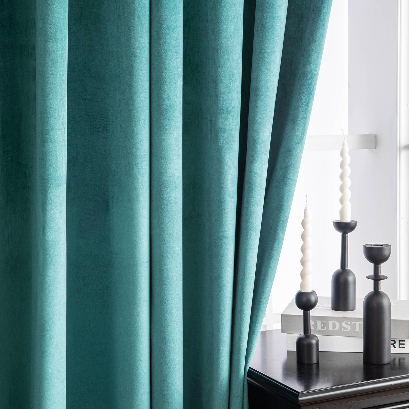 Rideaux Occultants Thermiques en Velours Épais 2 pièces, Isolation & Élégance, Convient pour les salons et les chambres à coucher 132x244CM Sarcelle - 5