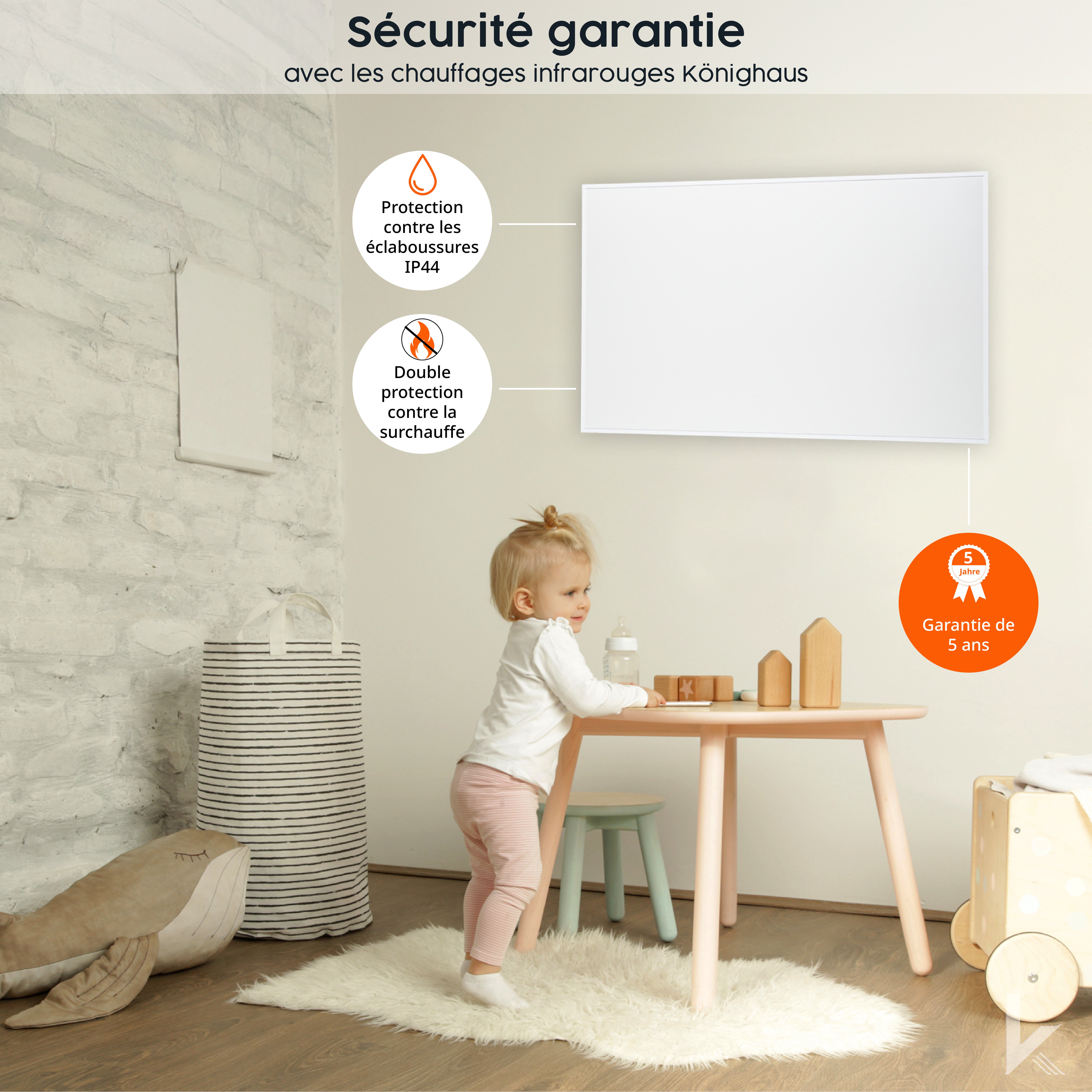 Panneau chauffant infrarouge 1000W avec récepteur sans fil en saillie | Könighaus | M-Série Chauffage de plafond - 5