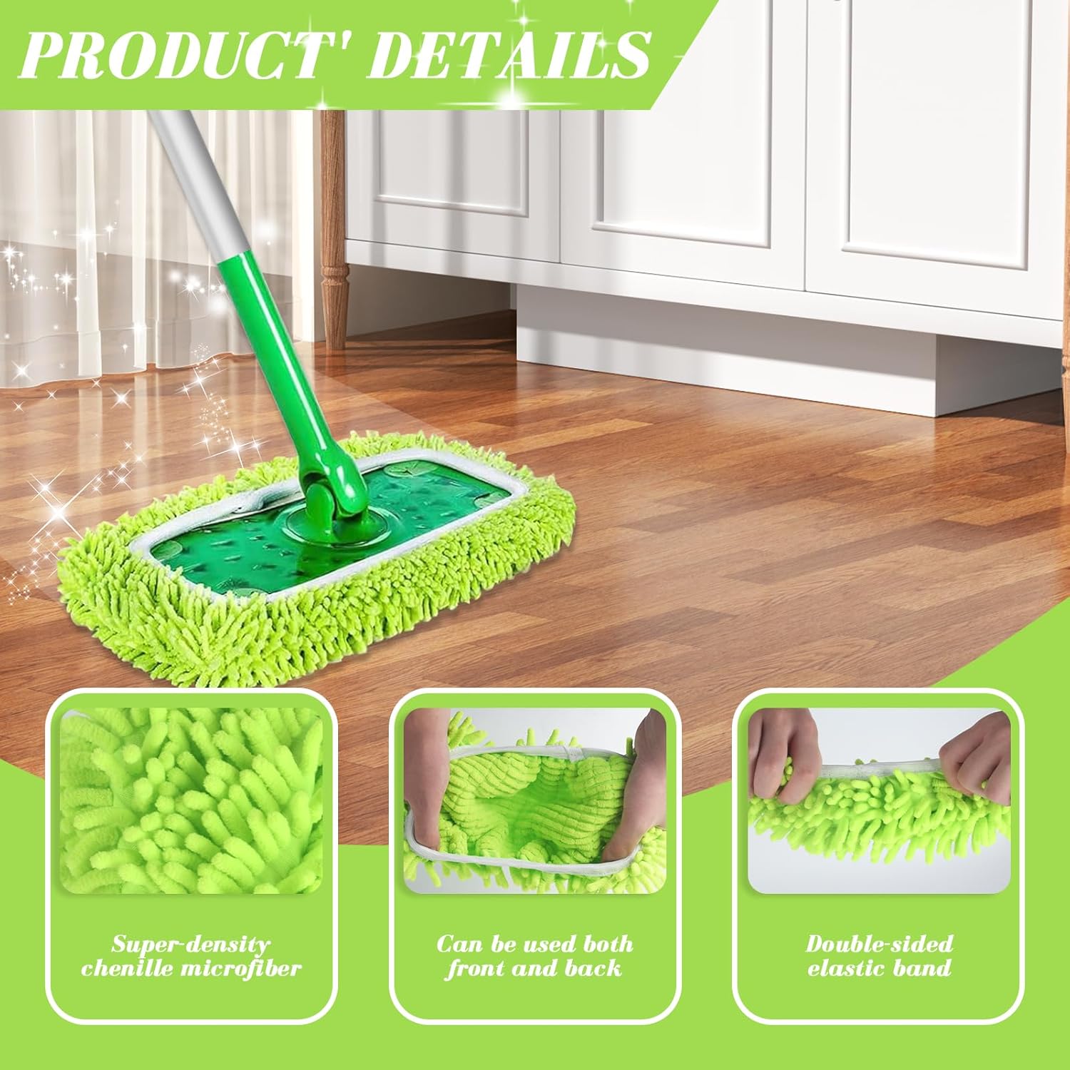 sztuki ściereczek z mikrofibry do mopa Swiffer Sweeper, wymienne nakładki do mopa parowego, wielokrotnego użytku zmywalne nakładki do mopa do podłóg z - 3