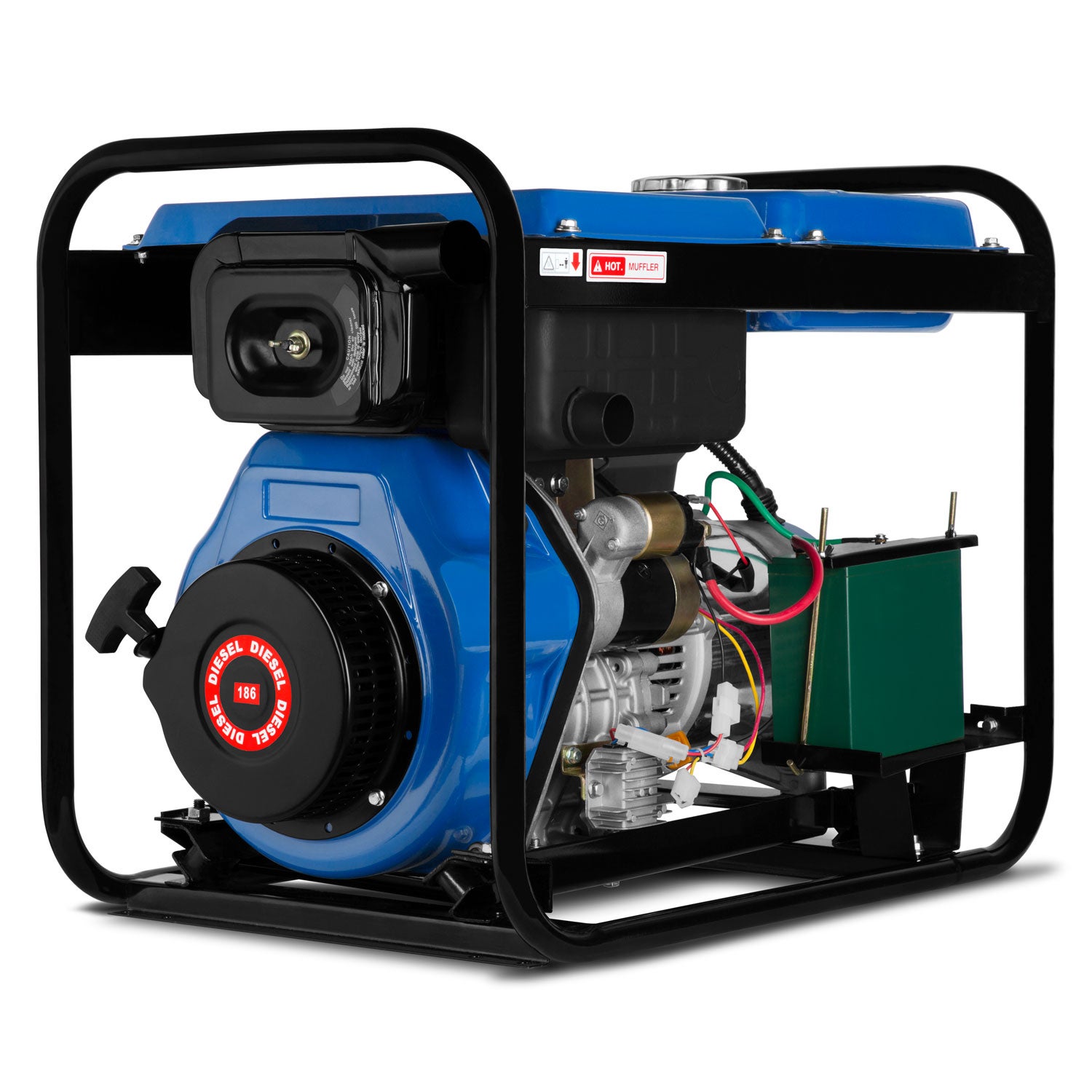 EBERTH 5000 Watt Groupe électrogène Diesel Generateur Electrique Portable avec 10 CV, 4 Temps, 3 Phases, 1x 400V, 1x 230V, 1x 12V - 3
