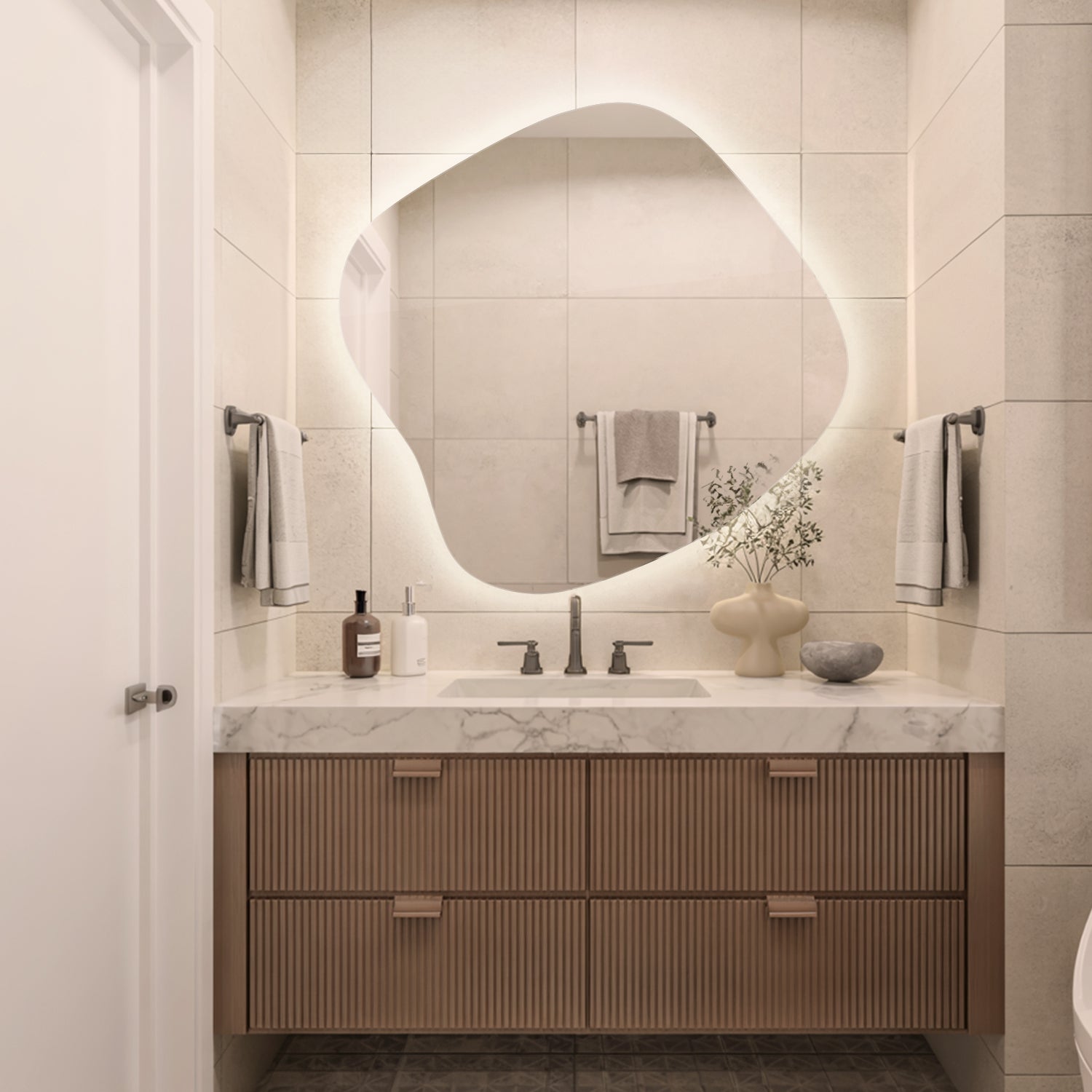 Dekoracyjne Lustro Łazienkowe Premium Podświetlane LED - ciepła barwa - 57x57,7 cm - TULUP - 5