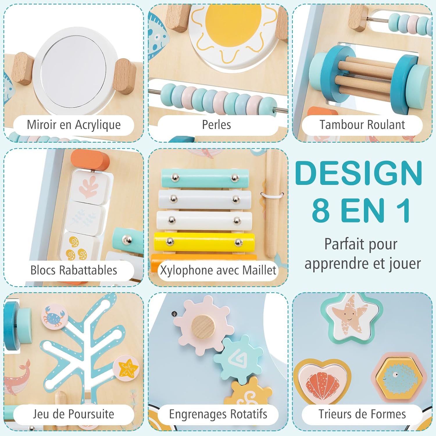 Trotteur Bébé en Bois, Chariot de Marche Bebe Monterssori avec