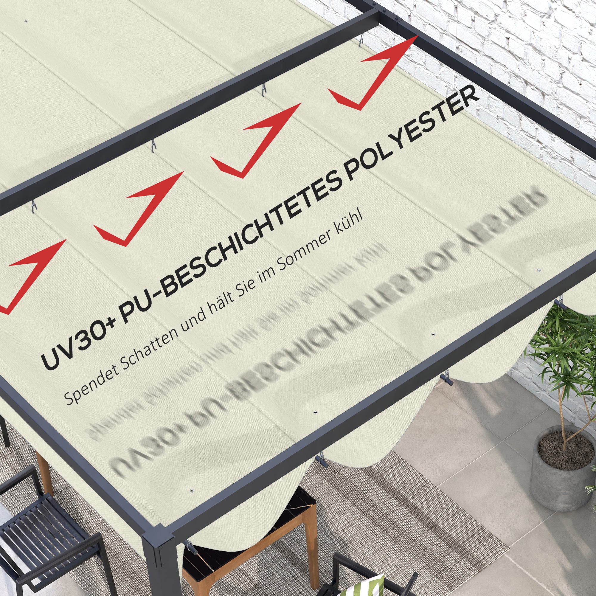 Toiture de remplacement pour pavillon de jardin de 2,85 x 2 m, extensible, montage facile, polyester, blanc crème - 5